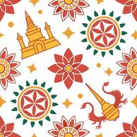 Incorporate regional icons and cultural symbols from Southeast Asia into a seamless tile design focusing on vibrant colors and traditional patterns Clean vector
