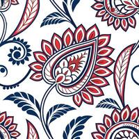 Incorporate Persian carpet designs into a seamless tile pattern featuring intricate floral elements and bold saturated color contrasts Clean vector