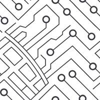 Innovative techno circuits tile pattern merging linear electronic pathways and geometric circuit arrays isolated white balance contemporary digital art concept as Linear electronic Squre vector
