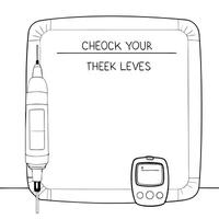 Insulin syringe and glucose meter border frame with Check Your Levels text concept as A professional border frame featuring an insulin syringe and a glucose meter positioned at opp Squre vector