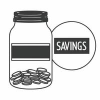 Isolated Coin Jar and Savings Label concept as A illustration of a transparent jar filled with coins with a Savings label beside it isolated on a white background The desig Squre vector