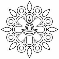 Isolated Diya Lamp and Rangoli Pattern concept as An abstract featuring a traditional Diya lamp and a detailed Rangoli pattern isolated on a white background The design is Squre vector