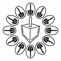 Isolated dreidel and gelt combination on white background concept as A dreidel and a set of gelt coins isolated together on a white background This combination is perfect for info Squre vector
