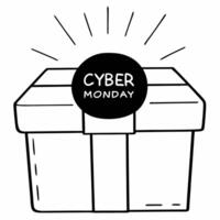 Isolated glowing gift box with Cyber Monday discount sign concept as A floating gift box with a glowing Cyber Monday discount sign isolated on a white background The design is per Squre vector