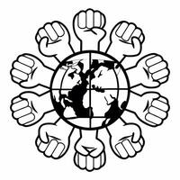 Isolated globe with raised fists symbolizing global activism for Human Rights Day concept as A of a globe with raised fists surrounding it isolated on a white background Th Squre vector