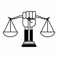 Isolated hand holding scales of justice symbolizing fairness for Human Rights Day concept as A of a hand holding scales of justice isolated on a white background symbolizing Squre vector