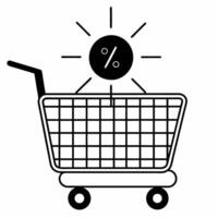 Isolated glowing shopping cart with percentage icon for Cyber Monday concept as A glowing shopping cart icon with a floating percentage sign for Cyber Monday discounts isolated on Squre vector