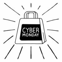 Isolated shopping bag with glowing Cyber Monday discount label concept as A floating shopping bag with a glowing Cyber Monday discount label isolated on a white background This ve Squre vector