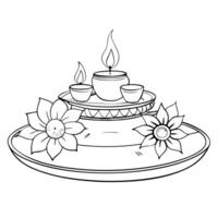 Labh Pancham diya and rangoli border frame with copy space concept as A festive border frame featuring a Labh Pancham diya and a rangoli pattern on opposite corners creating an inv Squre Set 2 vector