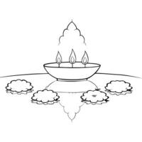 Labh Pancham diya and rangoli pattern border frame with copy space concept as A clean and elegant border frame featuring a Labh Pancham diya and rangoli pattern on opposite corners Squre Set 2 vector