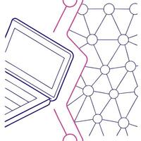Layer data streams and node arrays into seamless cyber tile emphasizing angled lines against white negative space concept as Present futuristic code synergy with crisp geometry and Squre vector