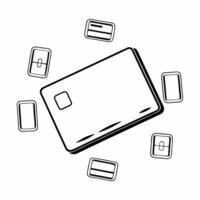 Levitating Bank Card with Payment Icons concept as A bank card floating in mid air with payment icons surrounding it isolated on a white background The design emphasizes secure tr Squre vector