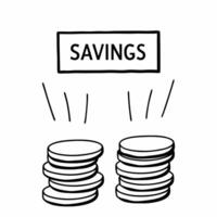 Levitating Coin Stack and Savings Label concept as A of a stack of coins with a Savings label floating above isolated on a white background The elements are designed to ap Squre vector