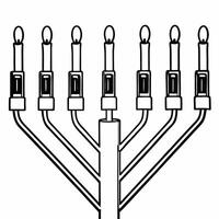 Macro of futuristic Hanukkah candleholder with glowing LED strips concept as A close up macro shot of a futuristic Hanukkah candleholder with embedded glowing LED strips that light Squre vector