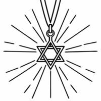 Macro of glowing Star of David pendant with futuristic holographic light concept as A detailed close up of a Star of David pendant with futuristic holographic lights emanating from Squre vector