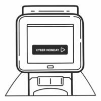 Macro of glowing tech gadget displaying Cyber Monday promotions concept as A macro close up shot of a futuristic tech gadget displaying glowing Cyber Monday promotions The detaile Squre vector