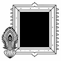 Peacock Feather and Diya Border with Copy Space concept as A border frame featuring a colorful peacock feather on one side and a traditional Diya lamp on the other with generous co Squre vector
