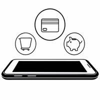 Phone with Holographic Credit Card and Piggy Bank concept as A smartphone displayed on a glossy white surface with holographic icons of a credit card and a piggy bank representing Squre vector