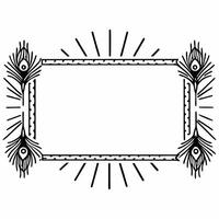 Peacock Feather and Sparkler Border with Copy Space concept as A border frame showcasing a colorful peacock feather on one side and sparkling lines on the other with copy space in Squre vector
