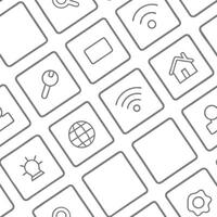 Produce layered grid based tile patterns using repeated tech icons in varied sizes on bright white squares perfect for brand identity or product highlights concept as Place repeati Squre vector