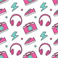 Seamless pattern featuring digital symbols and vibrant neon accents creating an energetic and modern futuristic grid with high tech motifs concept as A high energy modern digital g Squre vector