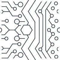 Sleek techno circuits seamless pattern with layered electronic diagrams and digital grid lines isolated white balance producing sophisticated futuristic tile design concept as Laye Squre vector