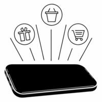 Smartphone with floating holographic shot glass isolated on white with ample copy space concept as A smartphone lies on a white surface with a holographic shot glass icon floating Squre vector