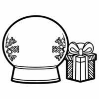 Snow globe and gift box frame with copy space concept as A frame featuring a decorative snow globe on one side and a wrapped gift box on the other leaving clear space for holiday m Squre vector