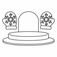 Snowflakes and mittens podium with copy space concept as A podium featuring a pair of mittens with snowflake designs on one side and cascading snowflakes on the other creating a co Squre vector