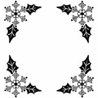 Snowflakes and holly wreath border with copy space concept as A festive border featuring snowflakes and a holly wreath on opposite corners leaving clear copy space for text or prod Squre vector