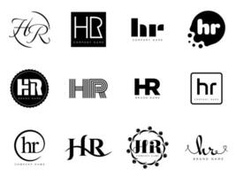HR logo company template. Letter h and r logotype. Set different classic serif lettering and modern bold text with design elements. Initial font typography. vector
