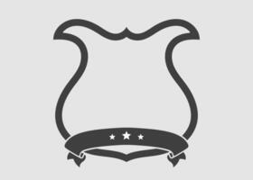 Shield with ribbon and stars symbol. Heraldic design element blank with empty space. vector