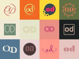 OD logo company template. Letter o and d logotype. Set different classic serif lettering and modern bold text with design elements. Initial font typography. vector