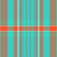 Household texture fabric, 60s plaid textile pattern. Rectangle seamless tartan check background in teal and red colors. vector