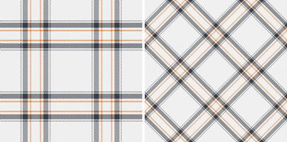Two stylish plaid patterns in gray, orange, and white. Perfect for textile design, website backgrounds, or fashion projects. Clean, modern aesthetic. Versatile and visually appealing. vector