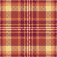 Quilt textile plaid tartan, horizon texture check. Sewing pattern fabric background seamless in red and orange colors. vector