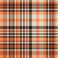 Vibrant orange and brown plaid pattern. Seamless textile texture ideal for fashion, home decor, or website backgrounds. Modern and stylish design with a warm color palette. vector