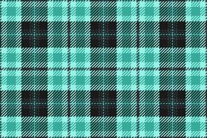 Figure seamless fabric plaid, single texture textile pattern. Surface background check tartan in teal and black colors. vector
