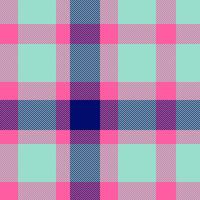Row textile seamless, intricate check background texture. Panel plaid pattern tartan fabric in teal and pink colors. vector