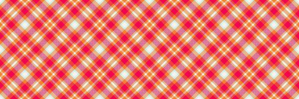 Repeating check tartan background, uniform textile fabric texture. Other seamless plaid pattern in orange and bright colors. vector