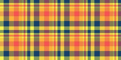Vibrant yellow, orange, and teal plaid pattern. Perfect for textile design, website backgrounds, or fashion projects. This cheerful, seamless texture evokes warmth and energy. vector