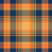 Vibrant autumnal plaid pattern in warm oranges, muted greens, and deep navy. Perfect for fallthemed designs, textile prints, website backgrounds, or seasonal branding. vector