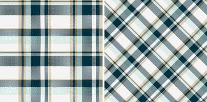 Elegant pair of seamless plaid patterns. Soft teal, beige, and white create a versatile, modern textile design perfect for fashion, home decor, or website backgrounds. vector