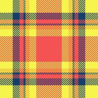 Trend fabric plaid pattern, pajamas texture tartan. Oilcloth textile check background seamless in yellow and red colors. vector