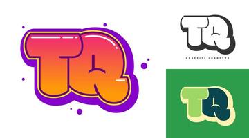 TQ logo design for festival or party. Initial letter t and q in graffiti style. Creative modern lettering company name of font typography. Kids trendy logotype or identity. vector