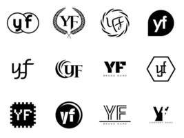 YF logo company template. Letter y and f logotype. Set different classic serif lettering and modern bold text with design elements. Initial font typography. vector