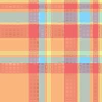 Knit plaid check pattern, herringbone fabric texture seamless. Wallpaper background textile tartan in orange and red colors. vector