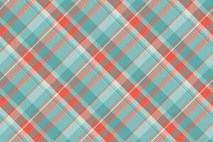Vibrant diagonal plaid pattern in teal, coral, and taupe. Perfect for textile design, website backgrounds, or fashion projects. This cheerful and modern design evokes feelings of warmth and style. vector