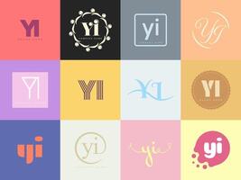 YI logo company template. Letter y and i logotype. Set different classic serif lettering and modern bold text with design elements. Initial font typography. vector