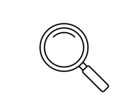 Clean, minimalist line art magnifying glass icon. Perfect for websites, apps, or presentations needing a search, discovery, or investigation theme. vector